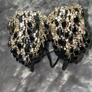 Black crystal drop open-toe lace-up shoes by Fashion Nova